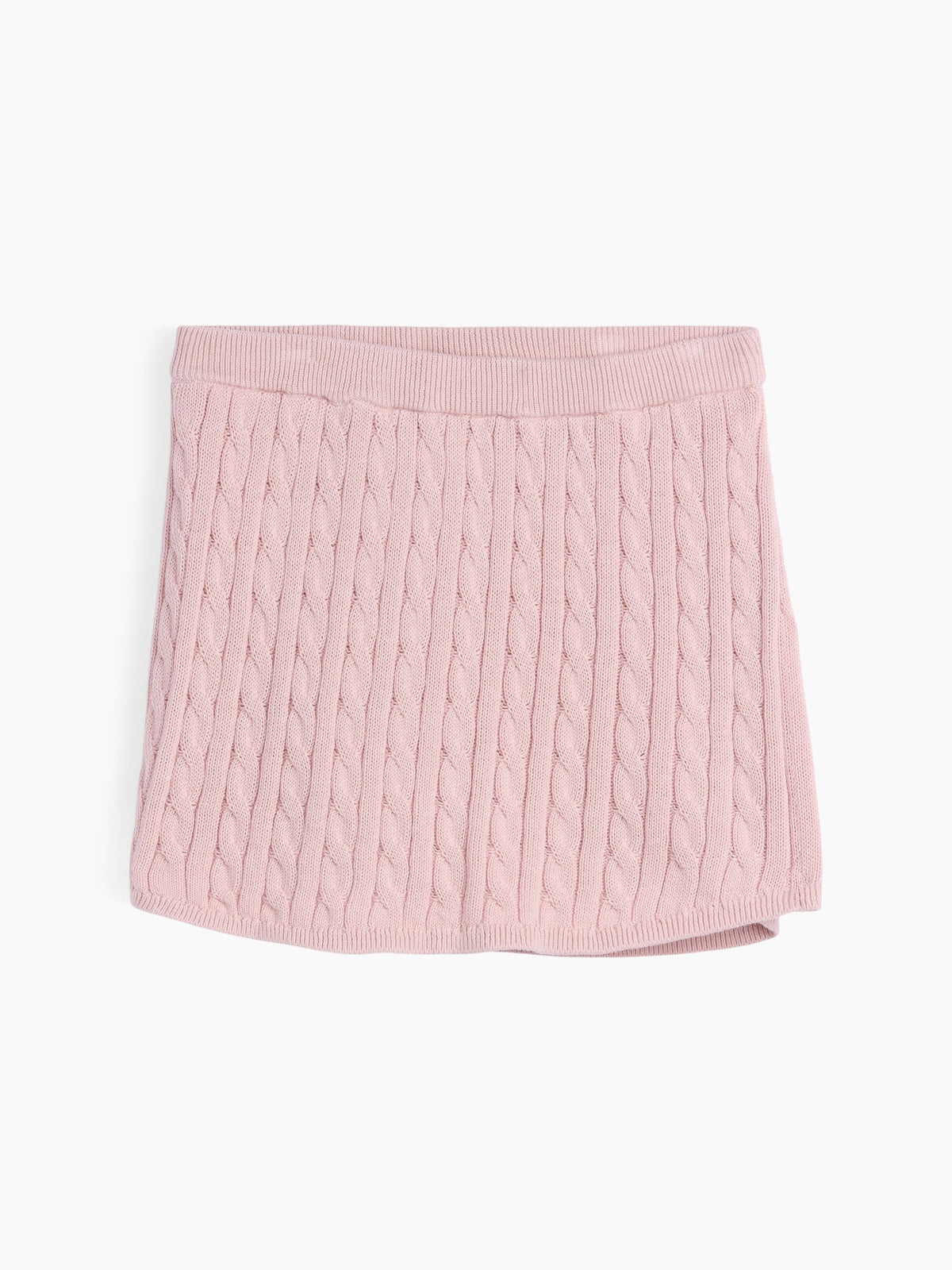 Pembe %100 Pamuk Cable Örgü Triko Şort Etek
