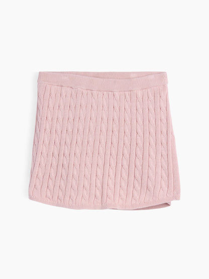 Pembe %100 Pamuk Cable Örgü Triko Şort Etek