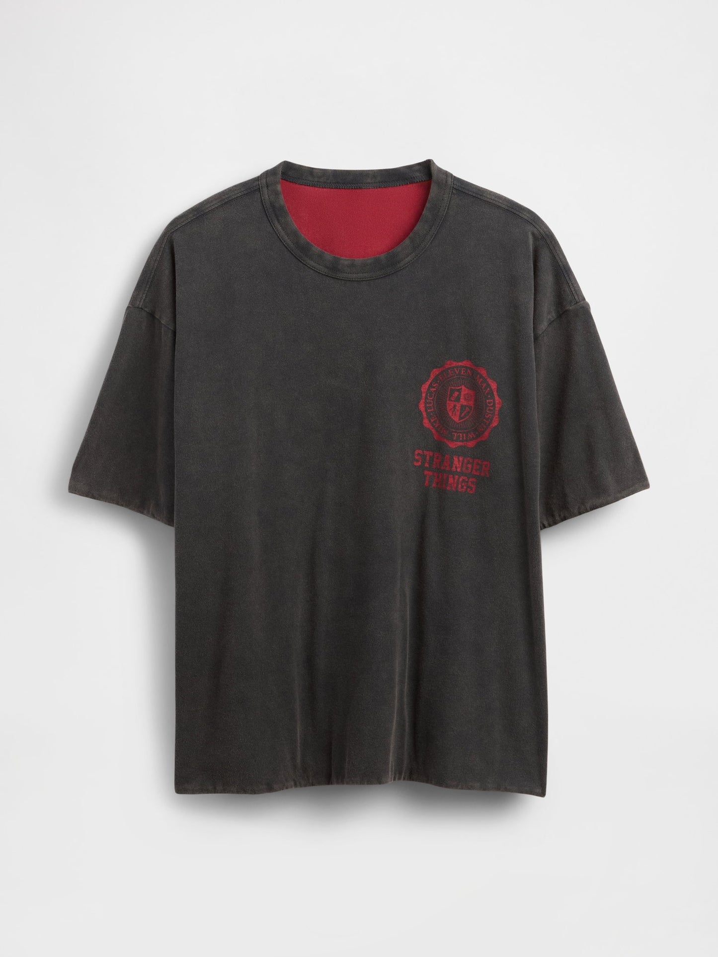 Koyu Gri Stranger Things Yetişkin Tersine Çevirilebilir Grafik T-shirt