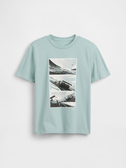 Açık Mavi Grafik Baskılı T-shirt