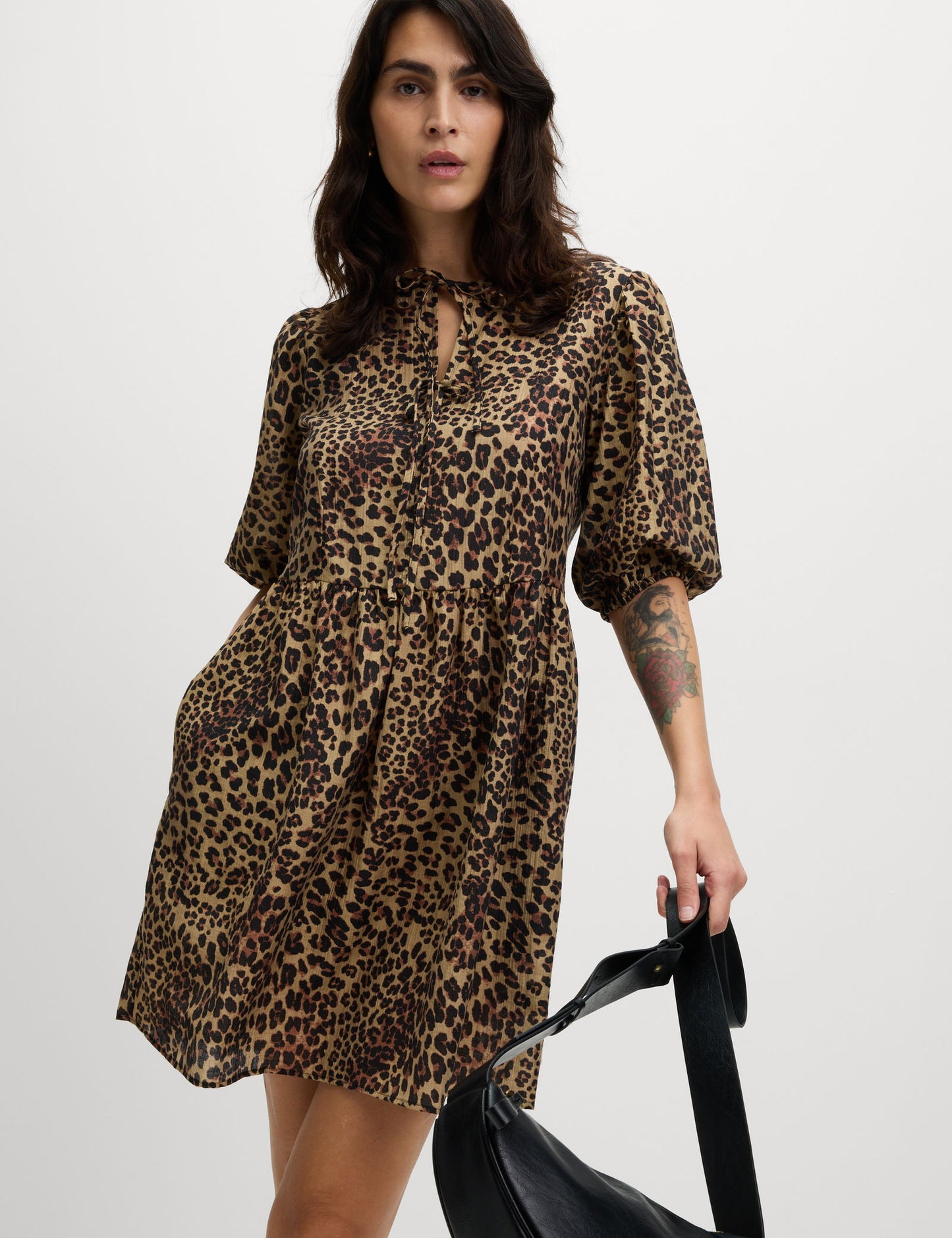 Leopar Desenli Mini Elbise