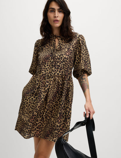 Leopar Desenli Mini Elbise