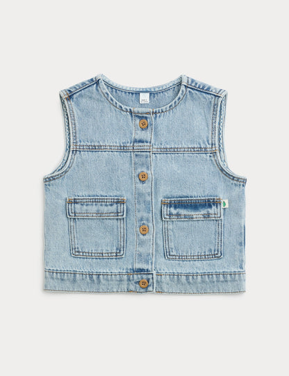 Pamuklu Denim Yelek