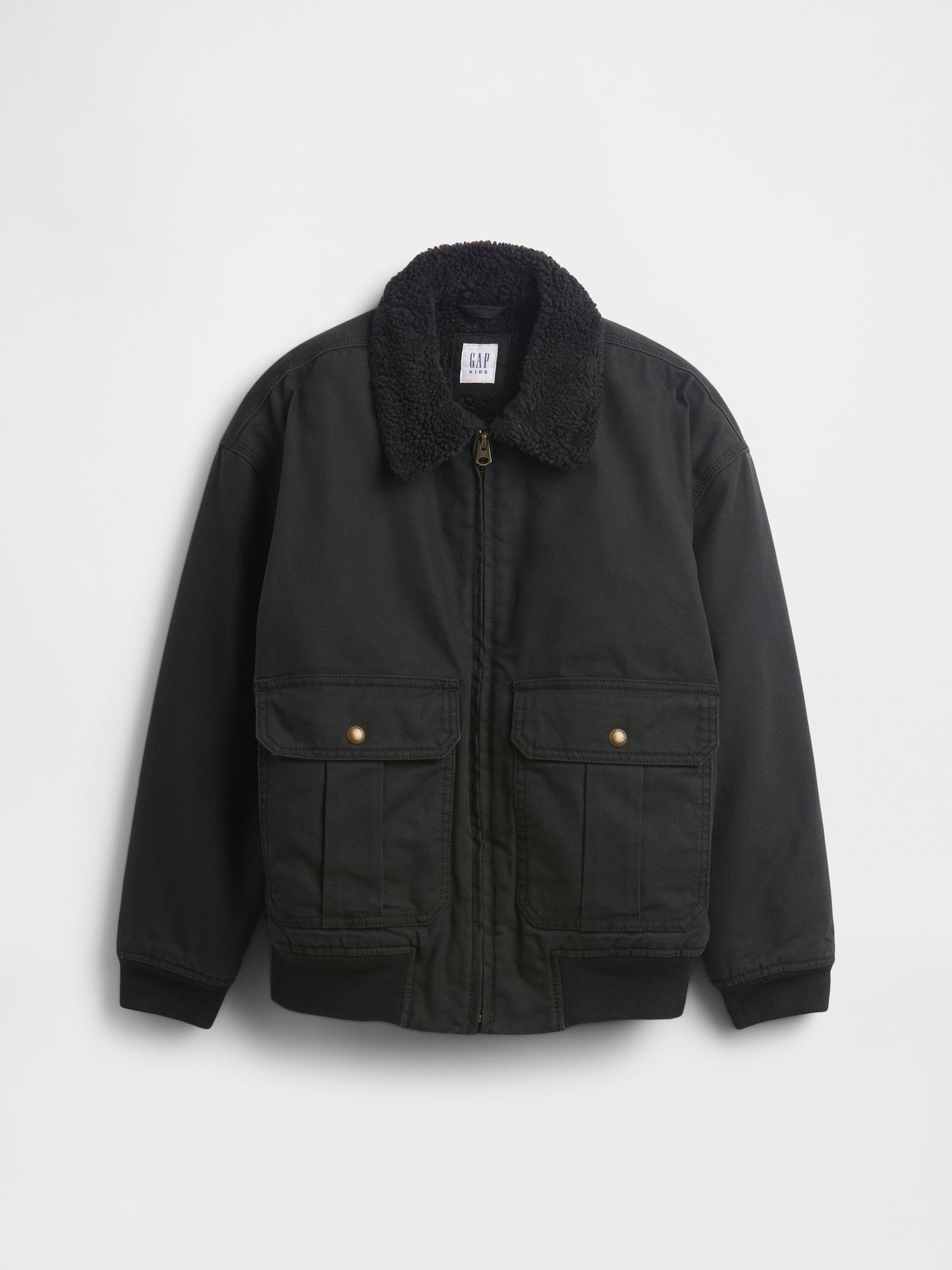 Siyah Sherpa-astarlı Kanvas Bomber Ceket