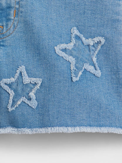 Açık Mavi High Rise Işlemeli Denim Şort