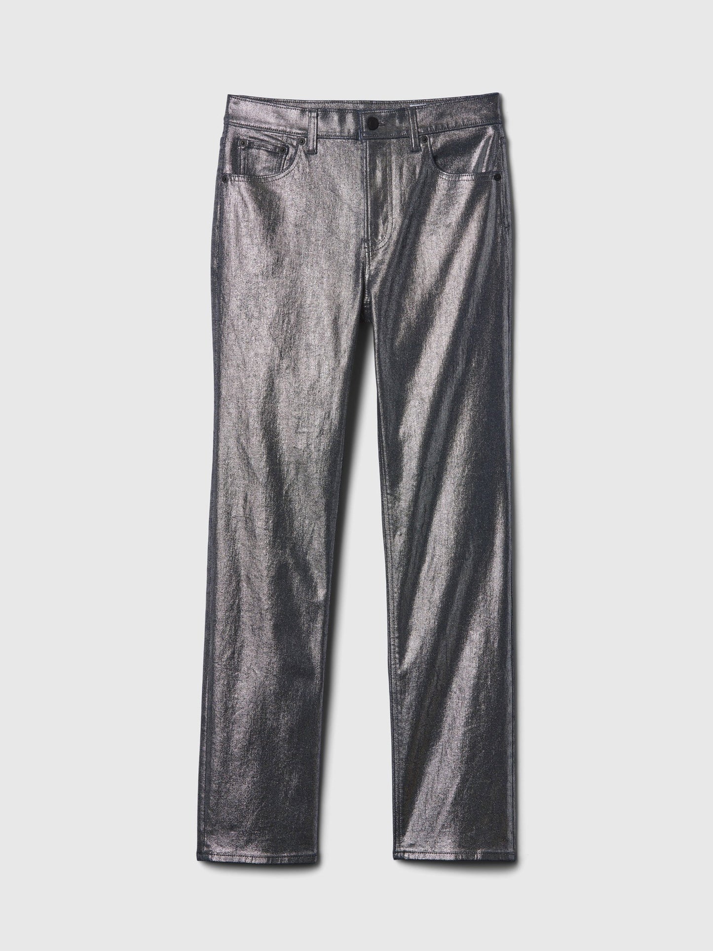 Gri High Rise Metalik '90s Straight Jean Pantolon