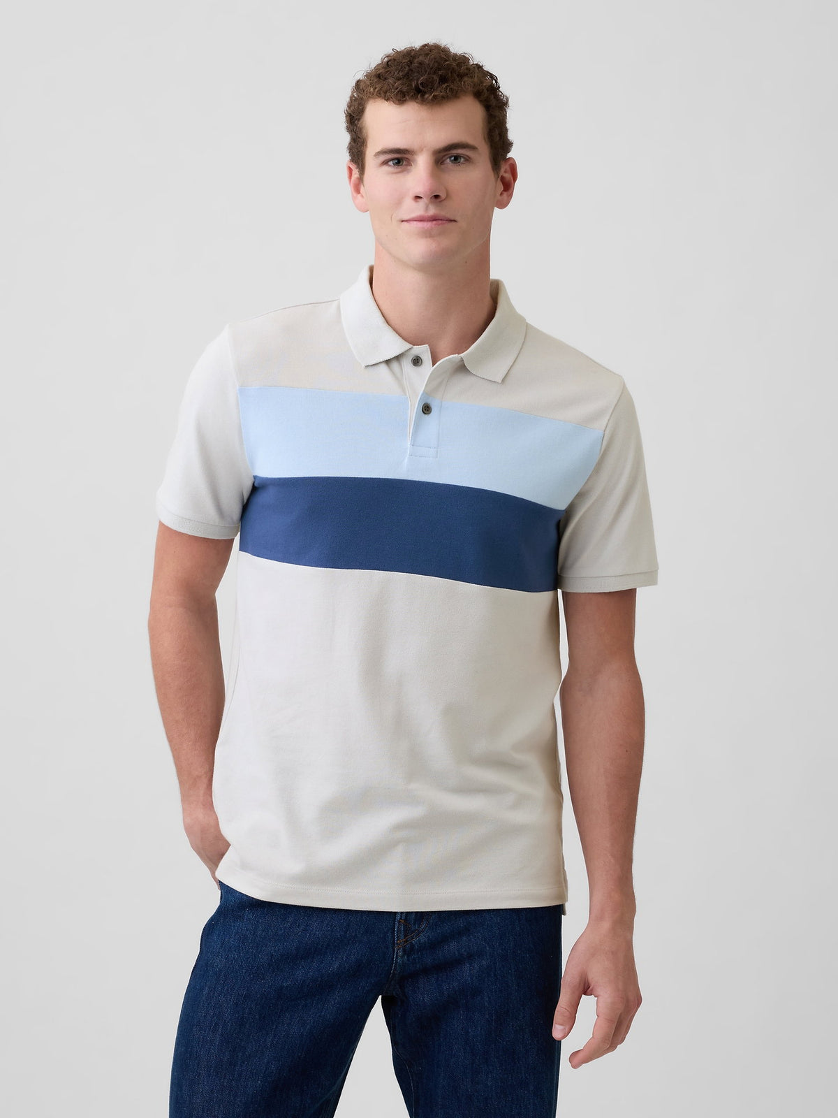 Krem Colorblock Stretch Pique Polo T-shirt