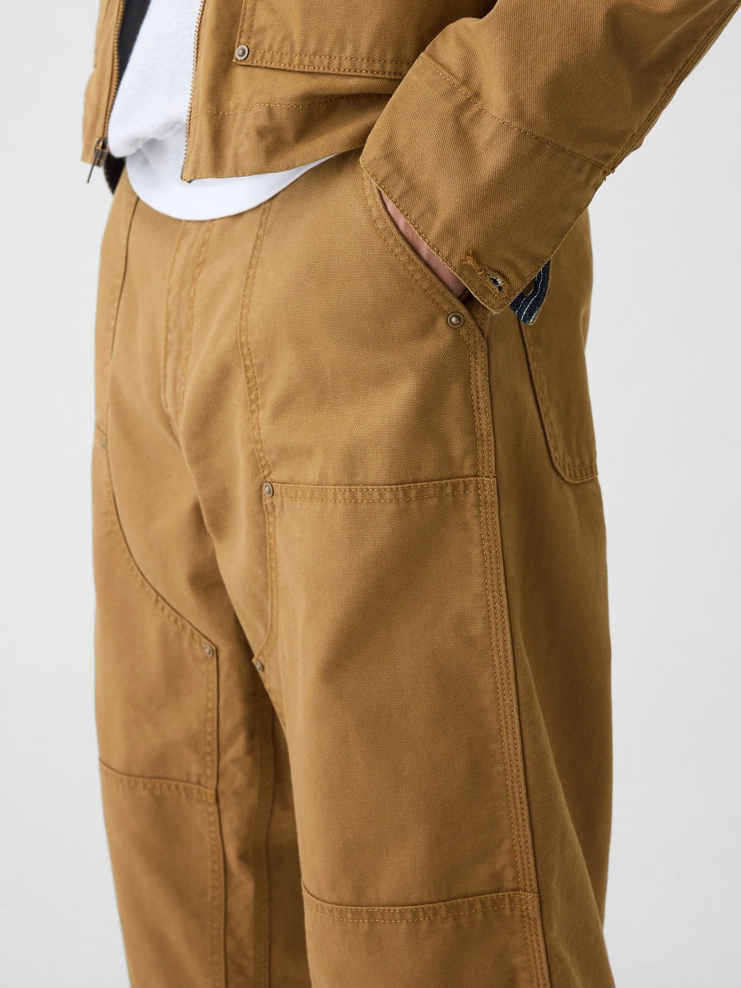 Kahverengi Double-knee Utility Baggy Jean Pantolon