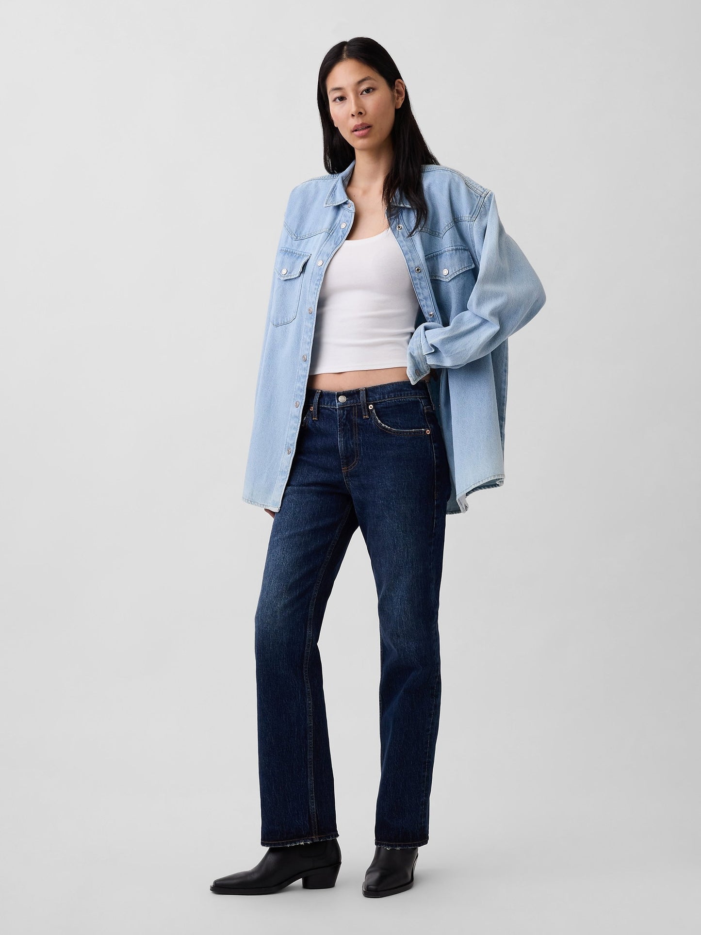 Koyu Mavi Mid Rise Relaxed Straight Jean Pantolon