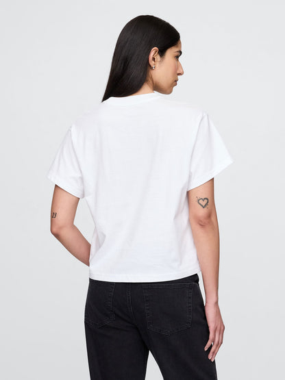 Beyaz Organik Pamuk Grafik T-shirt