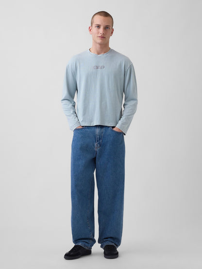 Açık Mavi Relaxed Gap Logo Crop T-shirt