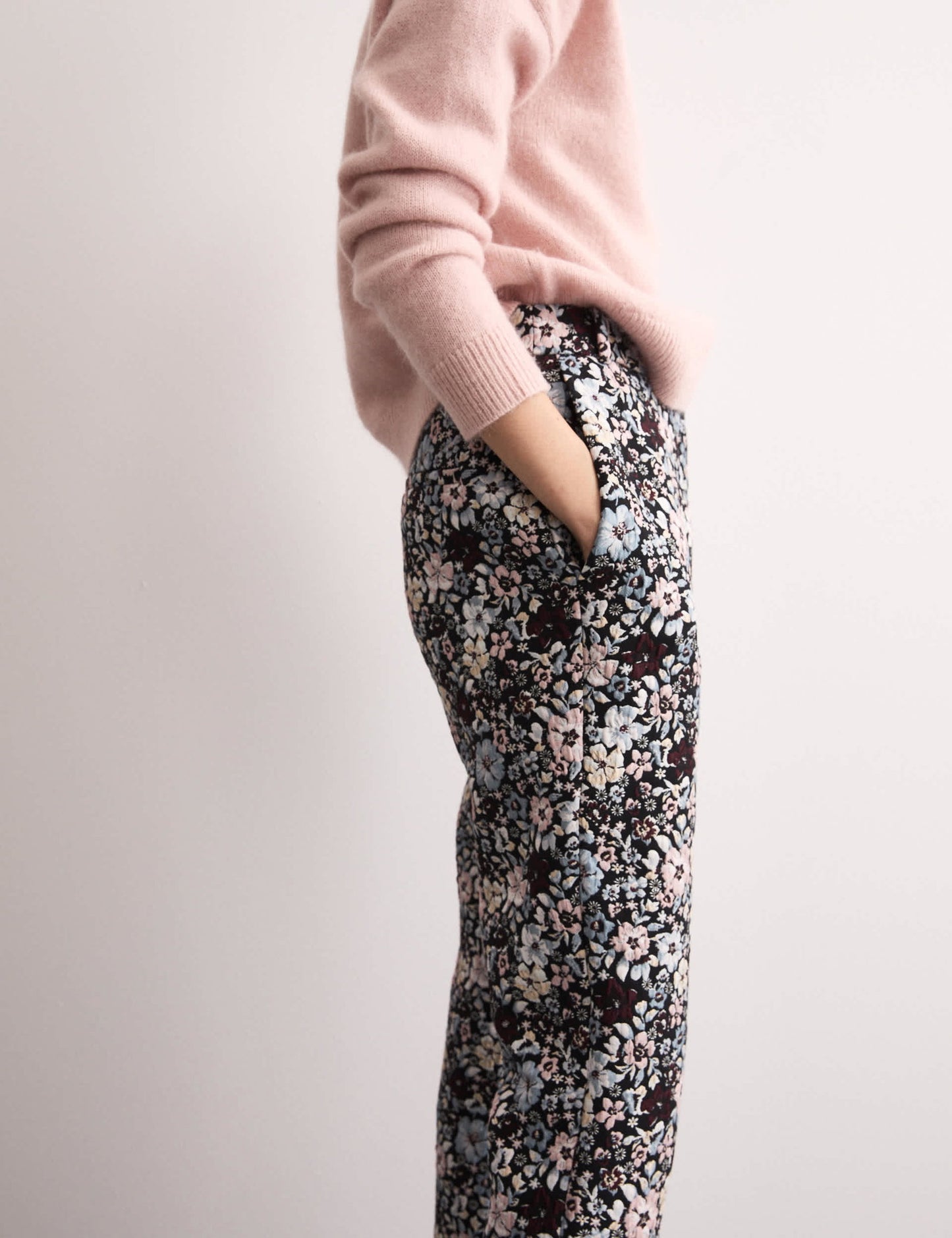Çiçekli Jakarlı Straight Leg Pantolon