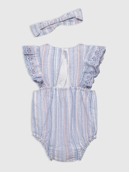 Mavi Denim Işlemeli Tulum