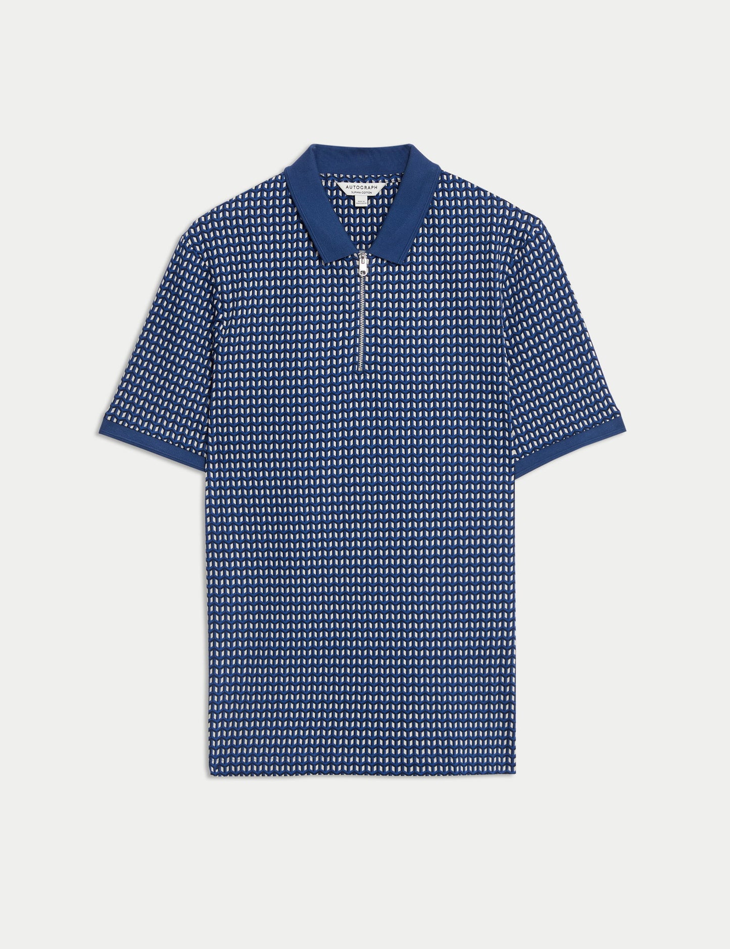 Saf Pamuklu Yarı Fermuarlı Polo Yaka T-shirt