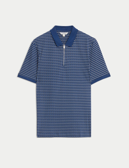 Saf Pamuklu Yarı Fermuarlı Polo Yaka T-shirt