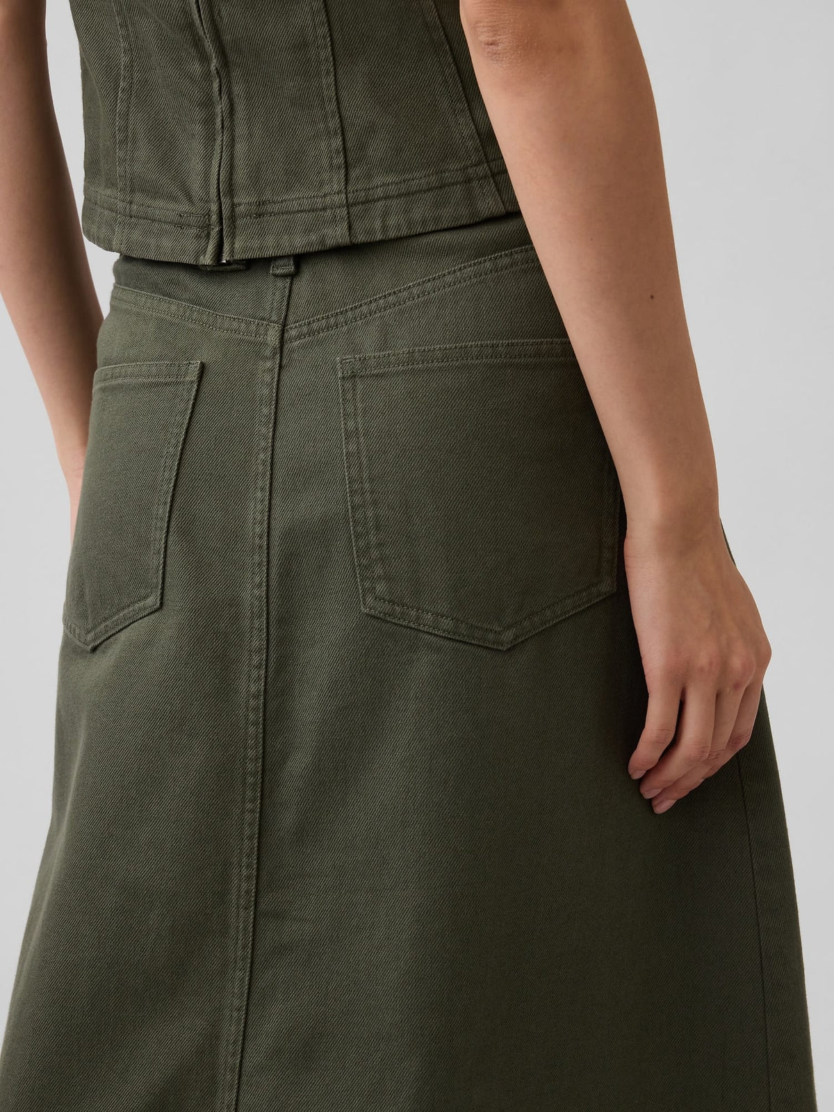 Haki Twill Midi Etek