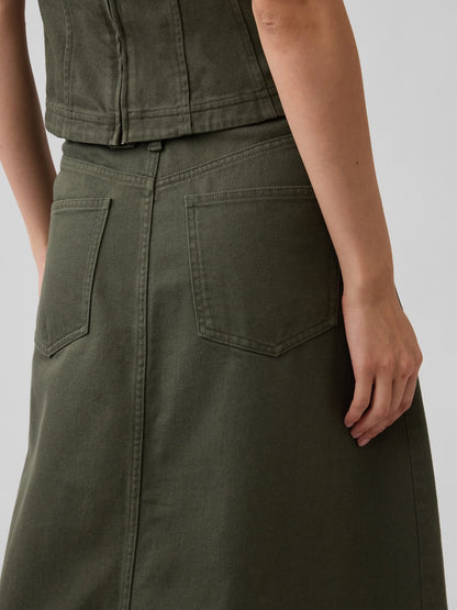 Haki Twill Midi Etek