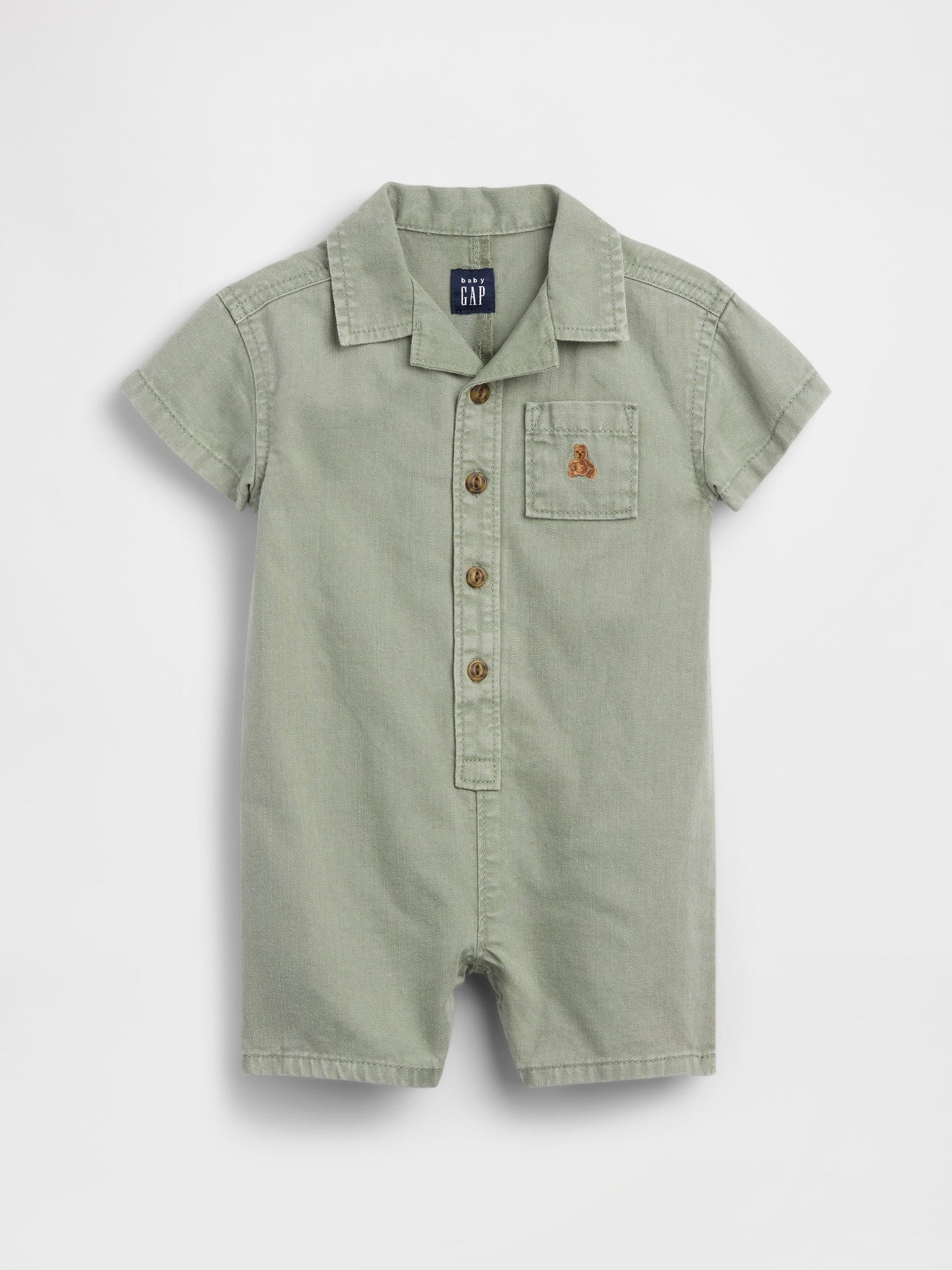 Açık Yeşil Denim Cepli Shorty Tulum