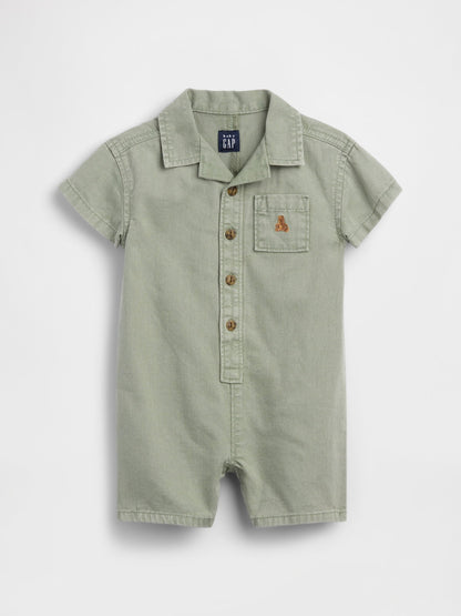 Açık Yeşil Denim Cepli Shorty Tulum