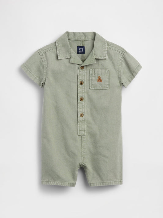 Açık Yeşil Denim Cepli Shorty Tulum