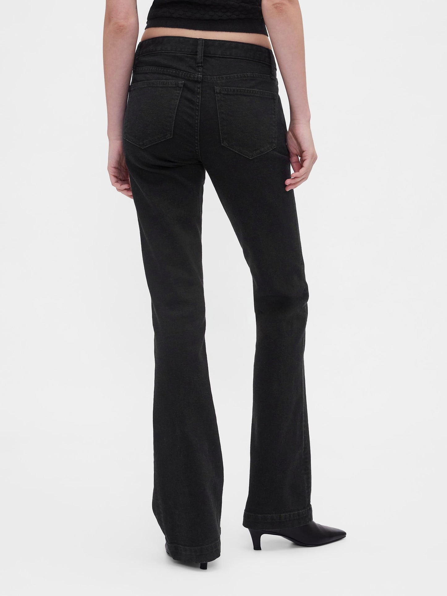 Siyah Low Rise Flare Jean Pantolon