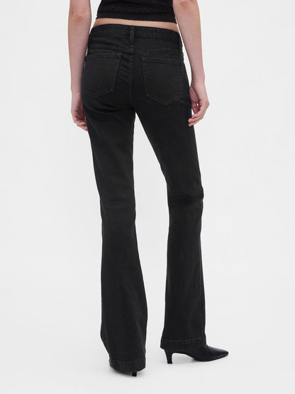 Siyah Low Rise Flare Jean Pantolon
