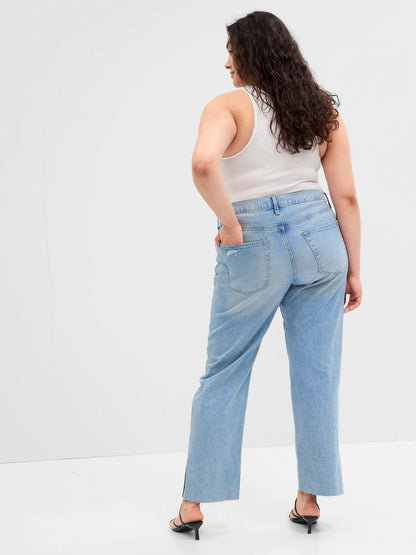 Açık Mavi Mid Rise Destructed 90s Loose Washwell™ Jean Pantolon