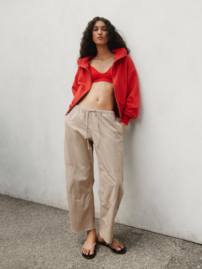 Bej Mid Rise Twill Easy Barrel Utility Pantolon
