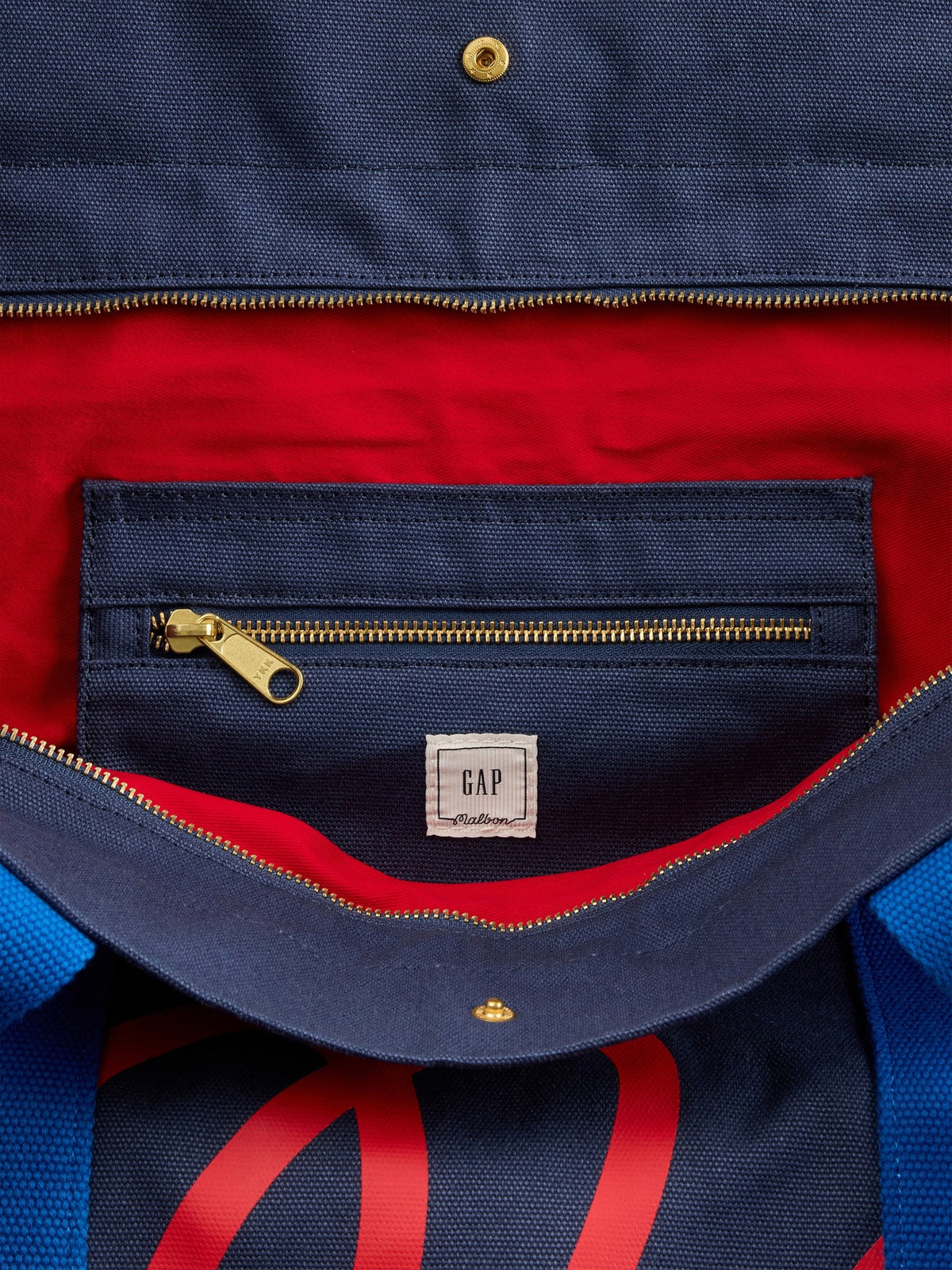 Lacivert Gap × Malbon Logo Kanvas Tote Çanta