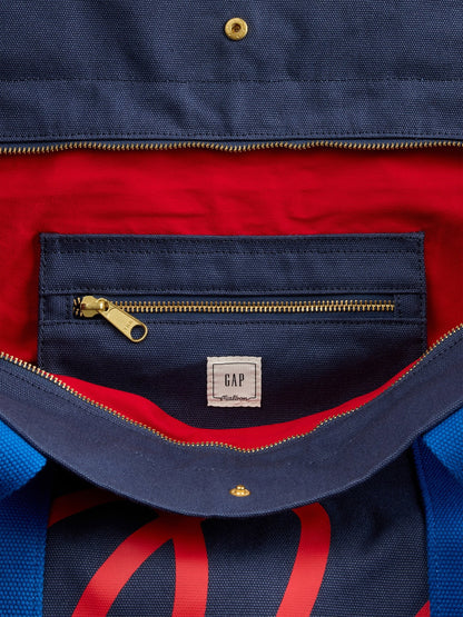 Lacivert Gap × Malbon Logo Kanvas Tote Çanta