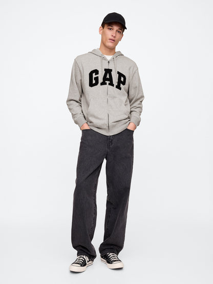 Gri Gap Logo Fermuarlı Fransız Havlu Kumaş Sweatshirt