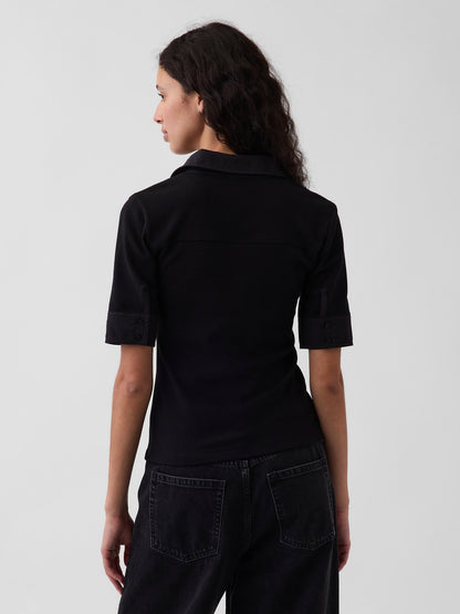 Siyah Modern Elbow-sleeve Utility T-shirt