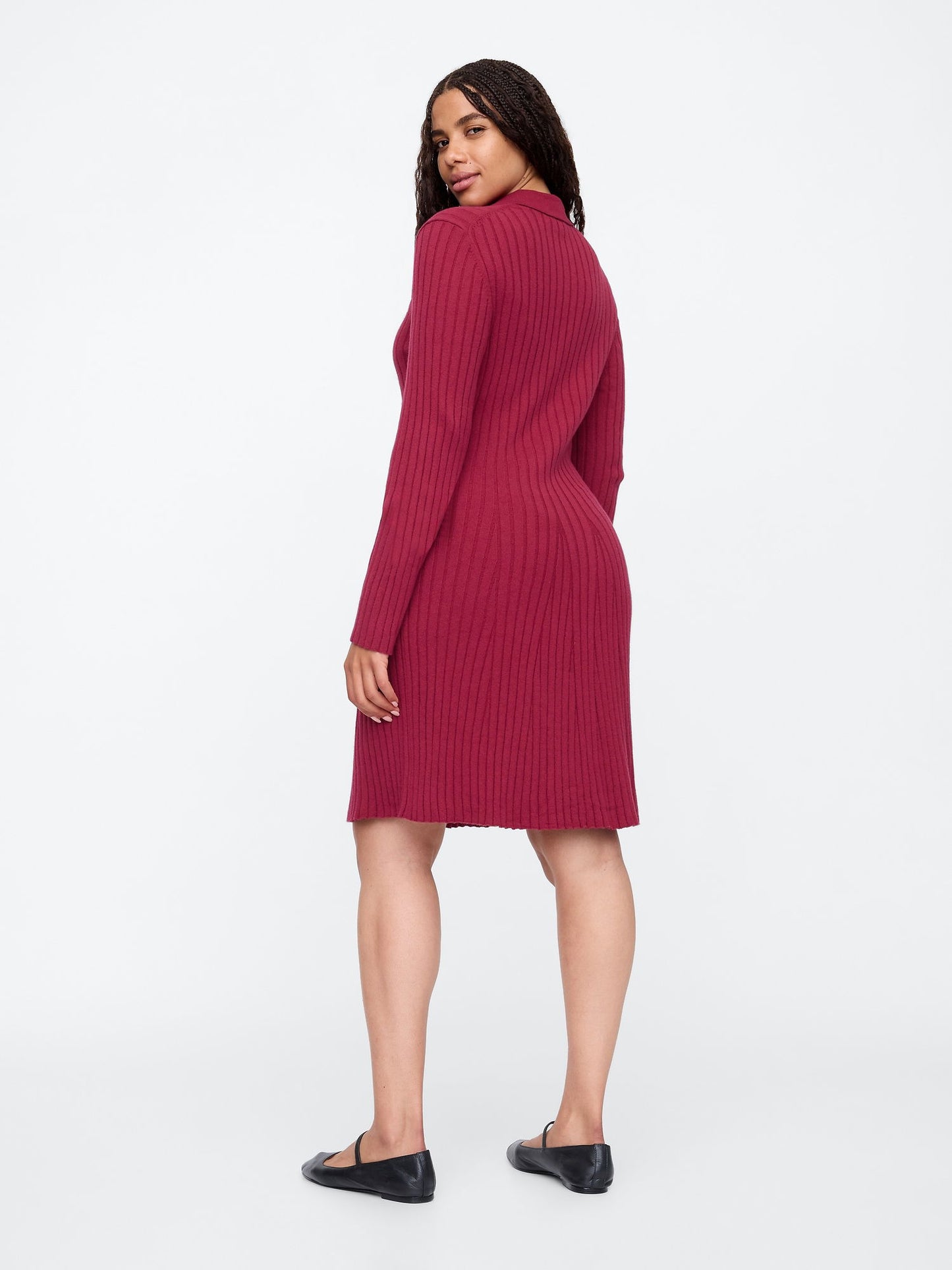 Bordo Polo Yaka Triko Mini Elbise