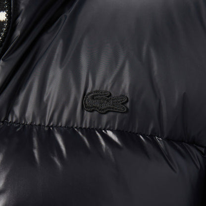 Lacoste Erkek Kapüşonlu Çizgili Siyah Mont