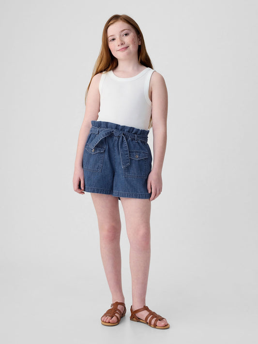 Koyu Mavi High Rise Paperbag Denim Şort