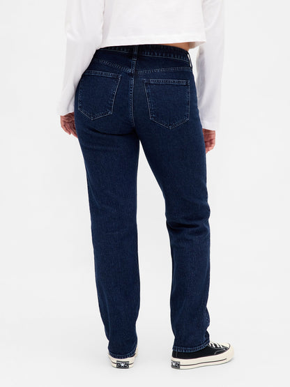 Koyu Mavi Curvy Low Rise '90s Slim Straight Jean Pantolon