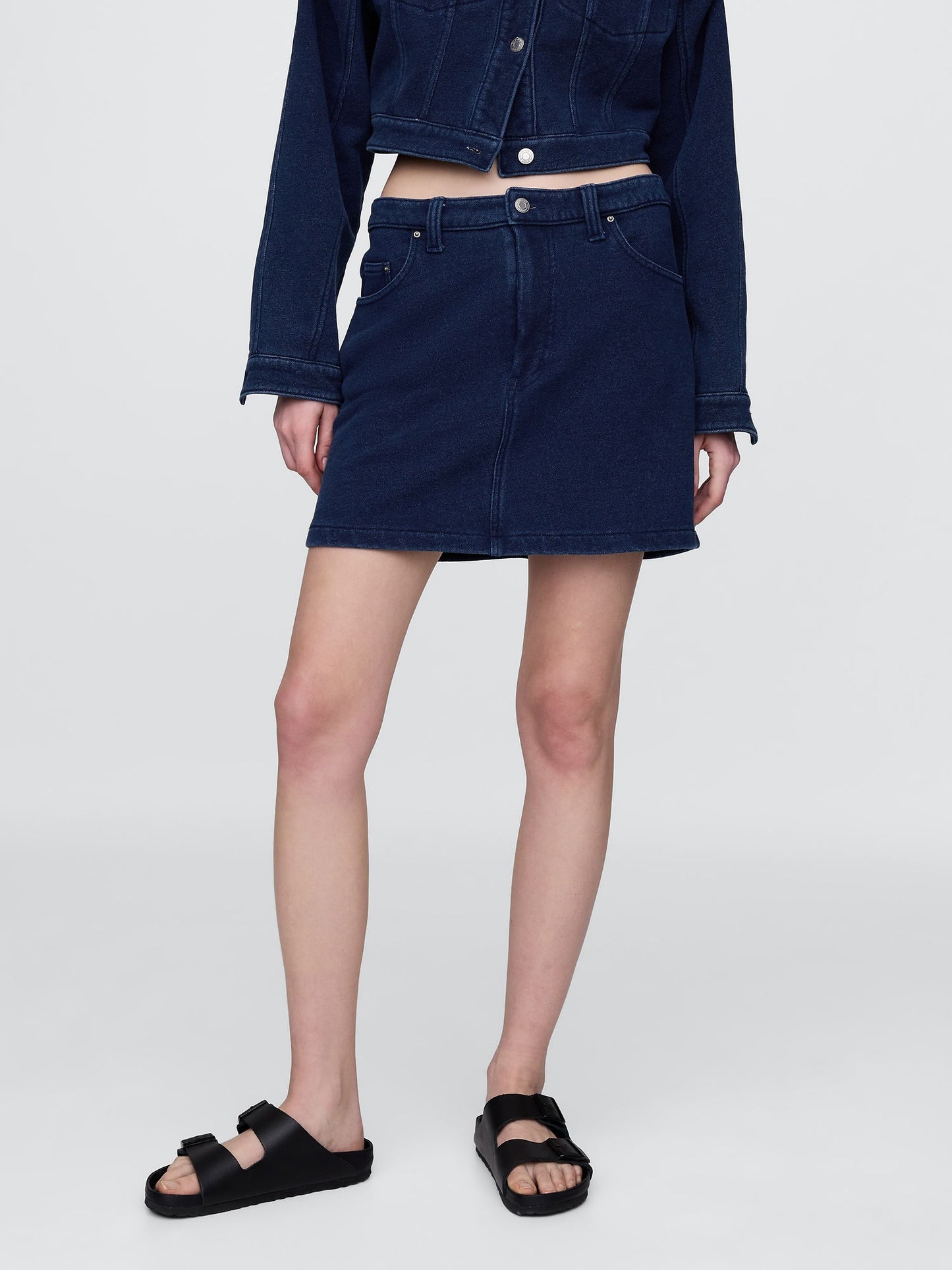Koyu Mavi Fransız Havlu Kumaş Denim Etek