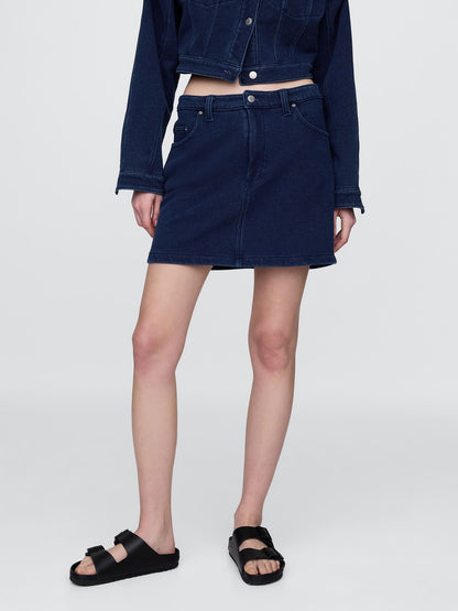 Koyu Mavi Fransız Havlu Kumaş Denim Etek