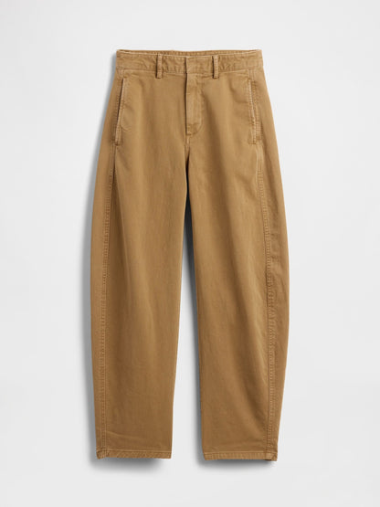 Kahverengi Mid Rise Twill Barrel Pantolon