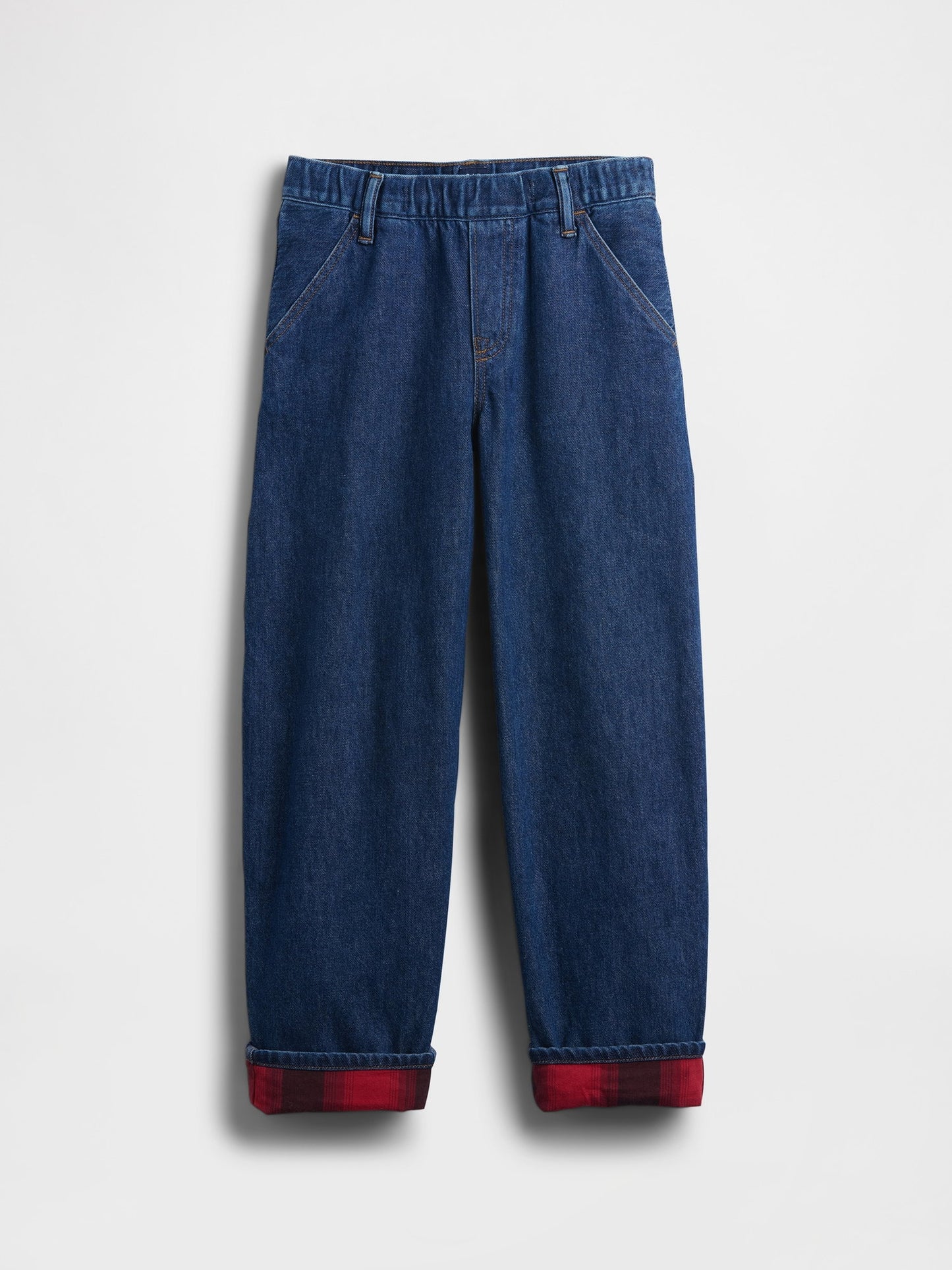 Koyu Mavi Stranger Things Flannel-lined Carpenter Baggy Jean Pantolon