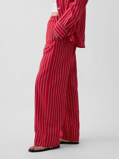 Kırmızı Keten Karışımlı Easy Wide-leg Pantolon