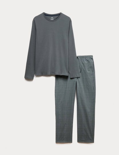 Saf Pamuklu Kareli Pijama Takımı
