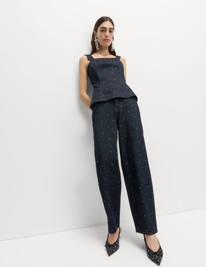Taş Süslemeli Carrot Denim