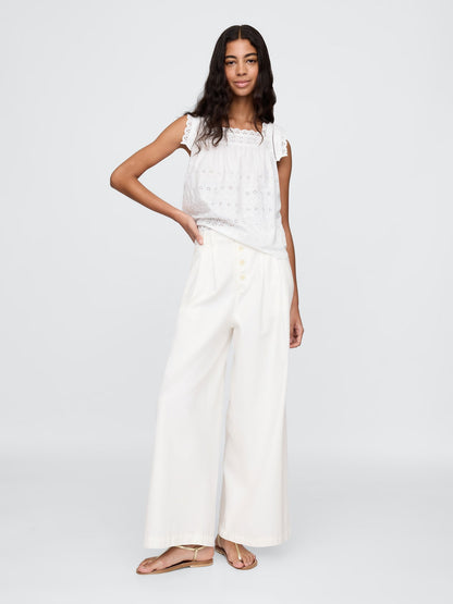 Beyaz Gap × Dôen High Rise Pileli Pantolon