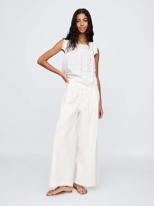 Beyaz Gap × Dôen High Rise Pileli Pantolon