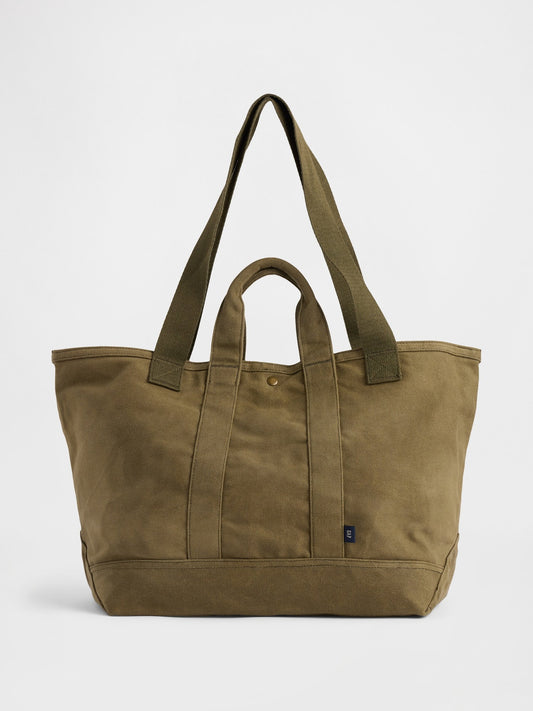 Haki Waxed Canvas Tote Çanta