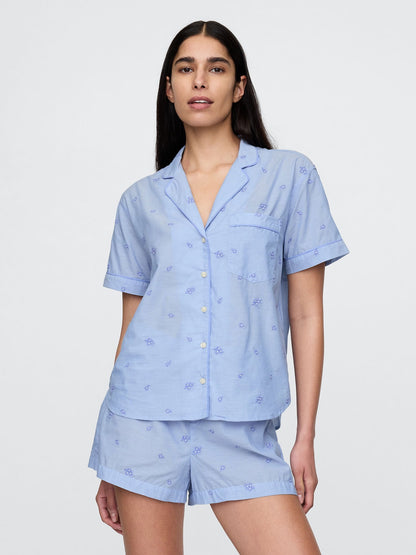 Mavi Işlemeli Pijama Üstü