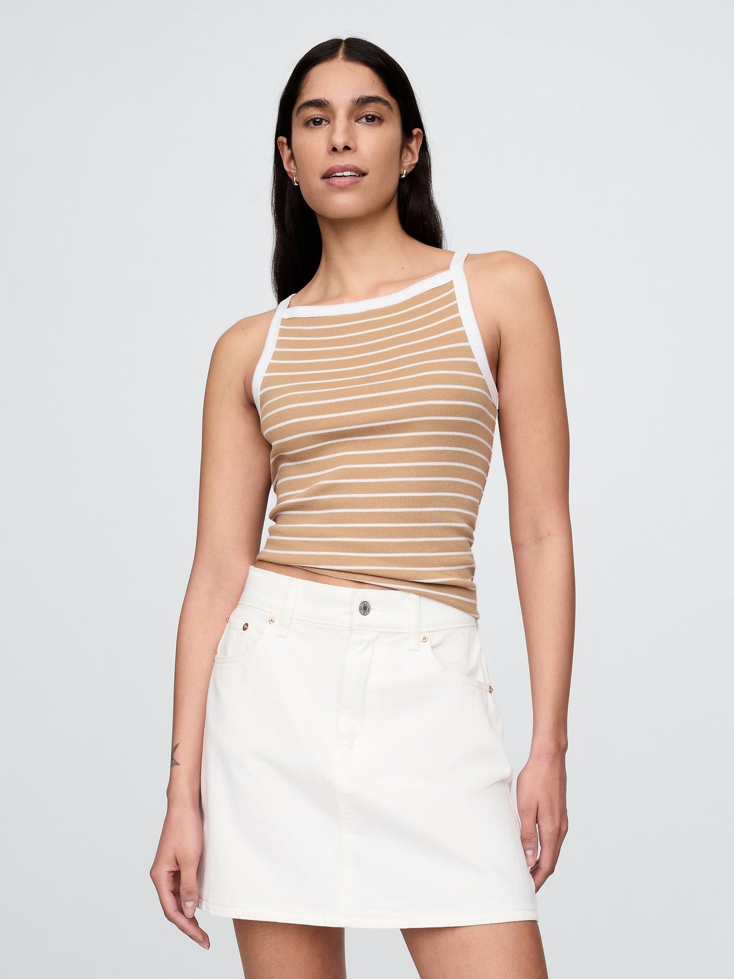 Kahverengi Halter Yaka Modern Atlet