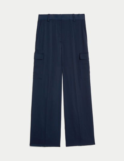 Wide Leg Saten Kargo Pantolon