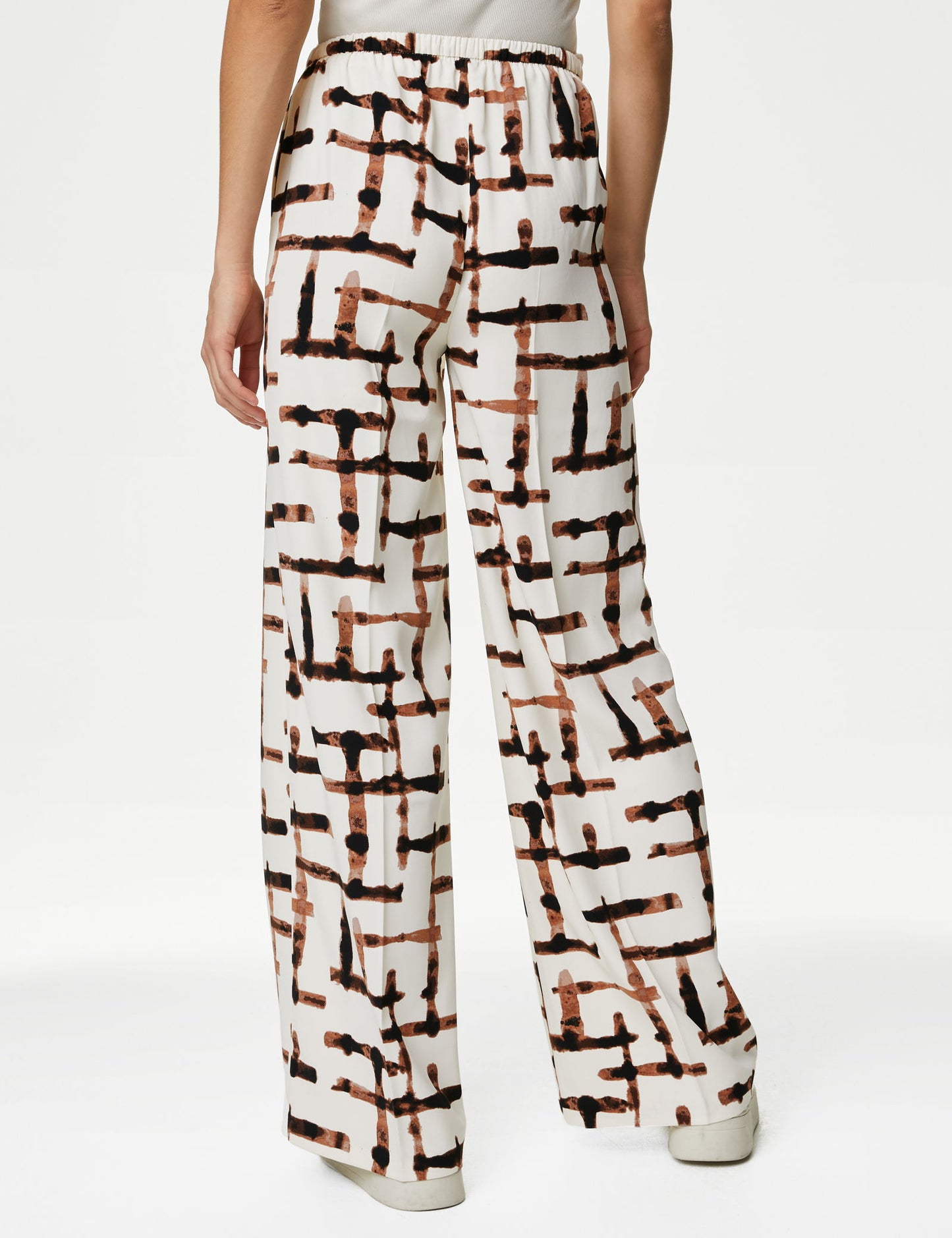 Yüksek Bel Desenli Wide Leg Pantolon